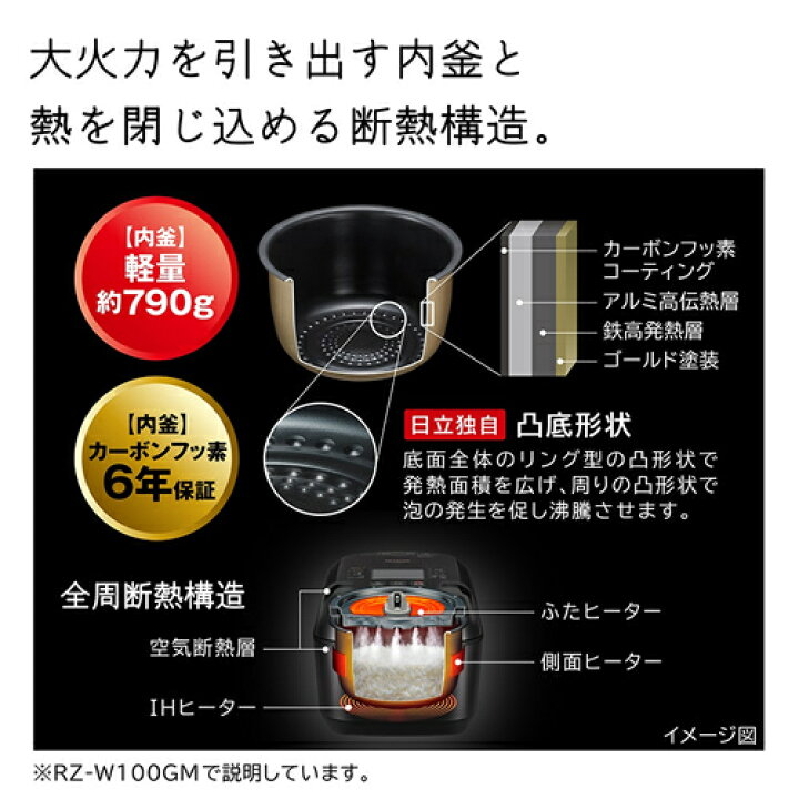 楽天市場】日立 HITACHI 5.5合 圧力スチーム IHジャー 炊飯器 沸騰鉄釜 