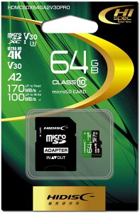 HIDISC ������ R170�V���[�Y microSDXC�J�[�h 64GB CLASS10 UHS-I Speed class3, A2�Ή� HDMCSDX64GA2V30PRO