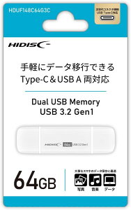 HIDISC OTG USB������ 64GB Type-C��USB-A ���Ή��I�����]�������L���݊��� HDUF148C64G3C