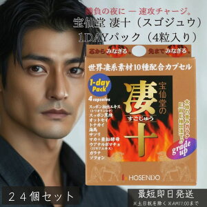 宝仙堂 凄十 スゴジュウ 1dayパック 4粒入 ×24個セット │ 活力サプリ 精力サポート 滋養強壮 栄養補給 高麗人参 すっぽん 牡蠣 エゾウコギ アミノ酸 元気 男性用サプリ エナジー 日本製 栄養