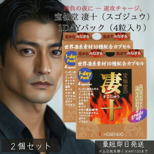 宝仙堂 凄十 スゴジュウ 1dayパック 4粒入 ×2個セット │ 活力サプリ 精力サポート 滋養強壮 栄養補給 高麗人参 すっぽん 牡蠣 エゾウコギ アミノ酸 元気 男性用サプリ エナジー 日本製 栄養機
