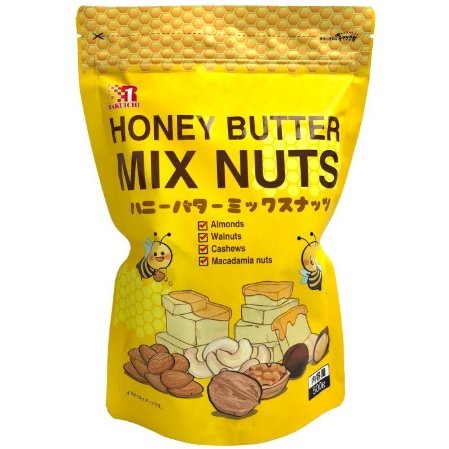 送料無料『ハニーバターミックスナッツ』アーモンド、くるみ、カシューナッツ、マカダミアナッツの4種類 甘いハニーバター味 500g HONEY BUTTER MIX NUTS