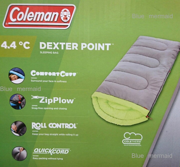 楽天市場 送料無料 Coleman コールマン グリーン 寝袋 4 4度 耐寒4 4 対応 スリーピングバッグ 寝袋 封筒型寝袋 シュラフ シェラフ スリーピングバッグ キャンプ Dexter Point アウトドア 春用 秋用 冬用 洗濯可能 デクスターポイント40 アウトドア 車中泊 Blue
