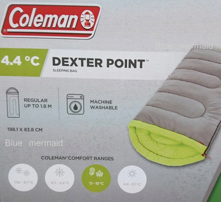 楽天市場 送料無料 Coleman コールマン グリーン 寝袋 4 4度 耐寒4 4 対応 スリーピングバッグ 寝袋 封筒型寝袋 シュラフ シェラフ スリーピングバッグ キャンプ Dexter Point アウトドア 春用 秋用 冬用 洗濯可能 デクスターポイント40 アウトドア 車中泊 Blue