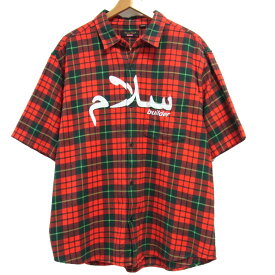 【中古】美品 即完売☆Supreme×UNDERCOVER 23SS コットンフランネル 半袖シャツ アラビック ロゴプリント チェック柄 メンズ シュプリーム