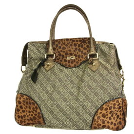 【中古】レア●russet ラシット ハラコ ボストン トート バッグ 大容量 レディース モノグラム オーストリッチ 型押しレザー レオパード柄 鍵付き