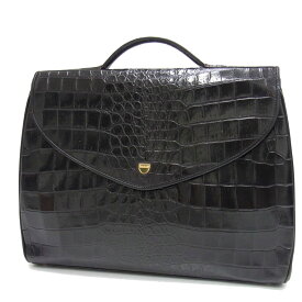 【中古】☆BALLY バリー イタリア製 クロコ型押し レザーブリーフバッグ ビジネスバッグ ブリーフケース 黒 ブラック