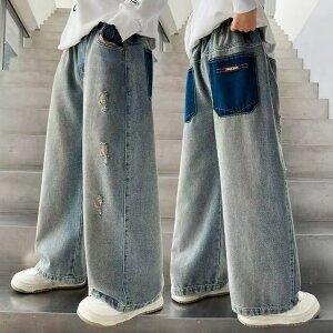 新作デニムパンツ おしゃれ 男の子 韓国トレンド スタイリッシュ ゆったりとしたシルエット かっこよい 耐久性 コーディネート カジュアルスタイル 快適 動きやすい 120 130 140 150 160 170 子供