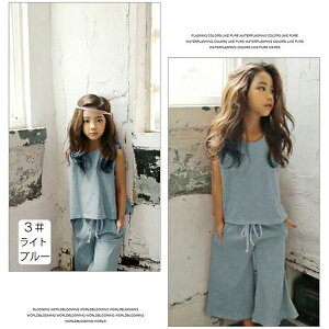 子供服 子供 セットアップ ガウチョパンツ カジュアルパンツセット レディース スウェット キッズ はは 上下セット 親子服 スウェットセット ノースリーブ トップス 夏 無地 2点セット 送料