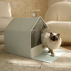 送料無料 猫 トイレ キャットトイレ ホウスタイプ house マットなし 散らかりにくいネコトイレ 本体 フルカバー 猫トイレ お掃除簡単 飛び散りにくい 大型猫 スコップ付き シンプル ペットトイレ おしゃれ 猫用品 46*41*46cm 全3色