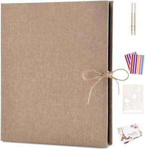 AIOR スクラップブック 手作り アルバム フォトアルバム 亜麻 写真アルバム フォトブック DIY 黒台紙 30枚紙/60ページ 結婚式 記念日 成長記録 母の日 カップル 彼氏 誕プレ プレゼント カーキ