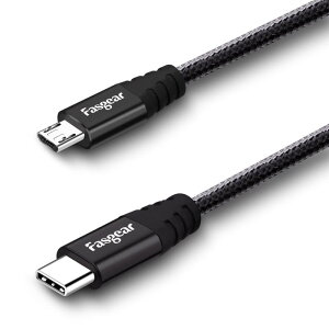 Fasgear USB C to Micro USBケーブル 30cm ナイロン編み込みタイプCからマイクロUSBコード Galaxy S7 / S6、HTC One / 10などと互換性があります(黒、30cm)