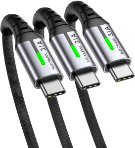 INIU USB C ケーブル (3本セット 0.5m+2m+2m) USB-A  USB-C QC 対応 3.1A 急速充電 超高耐久 高速データ転送 高耐久ナイロン編み タイプC 充電ケーブル iPhone 17 16 15 Pro Max