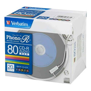 Verbatim �o�[�x�C�^�� ���y�p 80�� 20�� ���R�[�h��5�F�J���[���[�x�� Phono-R 1-24�{�� CD-R MUR80PHS20V1