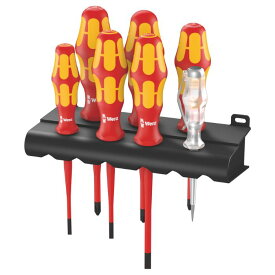 Wera ヴェラ VDE 絶縁ドライバーセット スリム軸 7本組 ブラックポイントチップ 検電ドライバー付き 160 iS/7 VDE Rack Screwdriver Set 7 pieces ラック付き（05006480001）