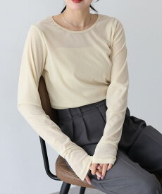 【11/19 10:59まで！タイムセール／20%OFF中】【累計販売数2600枚突破！】【新色追加】カットソー ベロア シアー レディース 長袖 トップス プルオーバー クルーネック インナー 無地 レイヤード オフィス 大人 おしゃれ トレンド 着回し 秋 冬 BLUEEAST【ネコポス】