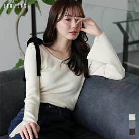 【1/22 13:59まで！タイムセール／10%OFF中】【送料無料】ベロアリボンリブニット