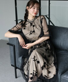 【送料無料】【累計販売数12000枚突破！】【新タイプ・フロッキー追加】結婚式 ドレス ワンピース 二次会 パーティードレス レース ロング丈 ミモレ丈 五分袖 半袖 袖あり 袖付き フレアードレス 配色レース リボン ハイネック 小さいサイズ 大きいサイズ BLUEEAST