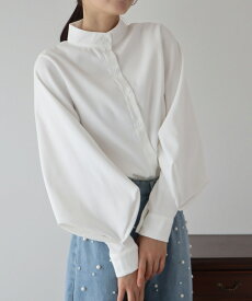 【1/22 13:59まで！タイムセール／30%OFF中】【累計販売数5200枚突破！】【新色ストライプ・ブラウン追加】スタンドカラーボリュームスリーブシャツ