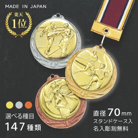 【文字彫刻無料】★楽天1位★ 表彰メダル（マイティメダル）【金・銀・銅】 直径70mm メダル 大きい 首掛けリボン ケース 名前入り 記念品 優勝 卒団 卒業 景品 大会 卒団記念 スポーツ 部活 金メダル 記念 トロフィー サッカー 野球 空手 剣道