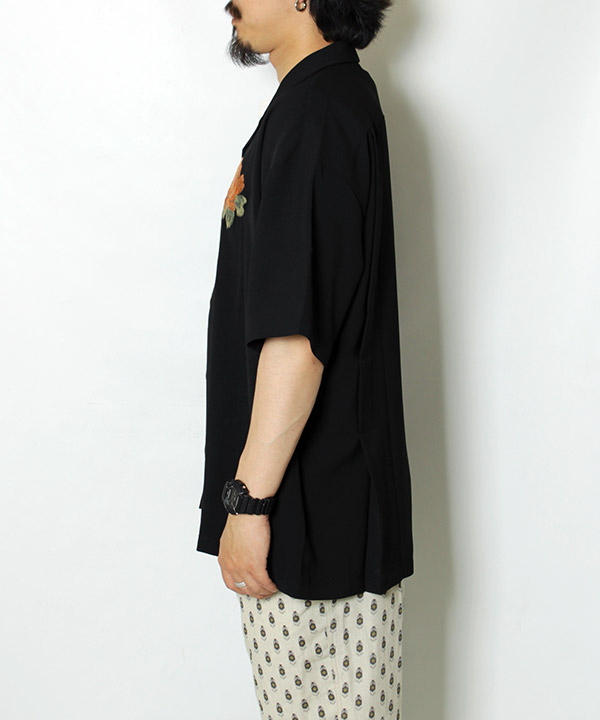 ストアライゾー RAIZO 半袖シャツ M-L 牡丹 BOTAN 刺繍 -BLACK- ブラック SHIRT メンズ レディース サンダル 