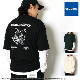 シークエンズ SEQUENZ ロンT 長袖Tシャツ トムとジェリー トムジェリ ブラック/グリーン/アイボリー S-XL TOM and JERRY STAFF FAKE LAYERD L/S TEE -3.COLOR-