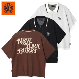 NEW YORK BURST NYB ニューヨークバースト ニットポロ ポロシャツ ハーフジップ 半袖 ブラック/ブラウン/ホワイト M-XL JACQUARD ZIP S/S KNIT -3.COLOR-