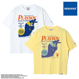 シークエンズ SEQUENZ 半袖Tシャツ PLAYBOY プレイボーイ 刺繍 プリント イエロー/ホワイト S-L PBHC FLYER S/S TEE -2.COLOR-