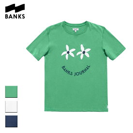 BANKS バンクス SMILE TEE メンズ/レディース グリーン/ホワイト/ブルー S-L ATS0703 OOO【Tシャツ 半袖 ロゴ 花 スマイル ボタニカル サーフ系 オーガニックコットン ブランド サーフ サーフファッション サーフブランド 緑 白】