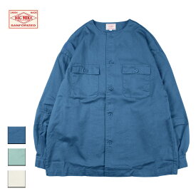 BIG MIKE ビッグマイク NO COLLAR TWIL SHIRT JKT メンズ ブルーグレー/ミント/生成り M-XL【シャツジャケット ジャケット アウター ノーカラーシャツ ノーカラー 日本製 おしゃれ ブランド アメカジ アウトドア アメカジブランド 青 ミントグリーン】