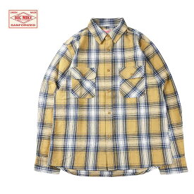 BIG MIKE ビッグマイク HEAVY FLANNEL SHIRTS メンズ ベージュ×ホワイト M-XL【フランネルシャツ シャツ 長袖 ネルシャツ チェックシャツ ワークシャツ ヘビーネルシャツ ヘビーウェイト カジュアル おしゃれ ブランド アメカジ アウトドア アメカジブランド 黄色】