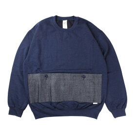 feel so easy/Reused Product BIG POCKET SWEAT SHIRTS メンズ/レディース ネイビー×デニム/グレー×帆布 M-L【トレーナー スウェットシャツ スウェット スウェットトレーナー 裏起毛 日本製 ルームウェア デニムポケット 無地 ヴィンテージ おしゃれ ブランド】