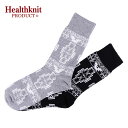 Healthknit Product ヘルスニットプロダクト 2P クルーソックス メンズ モノトーンエスニック FREE 25-27cm【靴下 ソックス 長い 長め デザイン 2足 2足セット セット ネイティブ ネイティブ柄 総柄 おしゃれ ブランド スポーツ ストリート 黒】