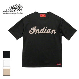 Indian インディアン S/S T-shirt Flocky Logo メンズ/レディース ブラック/ホワイト/サンドカーキ M-L【インディアンモトサイクル インディアンモーターサイクル Tシャツ 半袖 ロゴ カットソー おしゃれ ブランド ネイティブアメリカン バイカー アメカジ 黒 白】