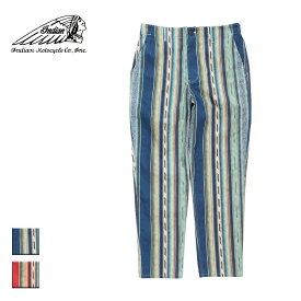 Indian インディアン Garage pants Navajo Stripe メンズ/レディース ストライプインディゴ/ストライプレッド M-XL【インディアンモトサイクル インディアンモーターサイクル ガレージパンツ パンツ ワークパンツ ストライプ ブランド おしゃれ 青 赤】