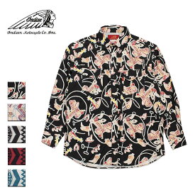 Indian インディアン All over print western shirt メンズ/レディース ブラック/ベージュ/インディゴ/レッド M-L【インディアンモトサイクル インディアンモーターサイクル ウエスタンシャツ シャツ 長袖 長袖シャツ おしゃれ ブランド アメカジ 黒 赤 青】