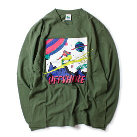 OFFSHORE オフショア SPACE SURFER L/S TEE メンズ/レディース ホワイト/オレンジ/ブラック/オリーブ S-XL OS19-1CS-006【Tシャツ 長袖 ロンT 90s 復刻 イラスト ロゴ ブランドロゴ ブランド サーフ サーフィン サーフブランド 白 黒 カーキ】