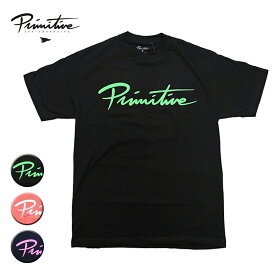 PRIMITIVE プリミティブ NUEVO SCRIPT TEE メンズ/レディース ブラック/ピンク/ネイビー S-L PAPSU1758 OOO【Tシャツ 半袖 半袖Tシャツ カットソー ネオン ネオンカラー ロゴ ブランドロゴ スケート スケボー ストリート ブランド 黒 紺】