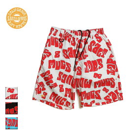 SALT&MUGS ソルトアンドマグス SM Textile Shorts メンズ/レディース ホワイト/ブラック/ブルー M-XL【ショートパンツ ショーツ ハーフパンツ パンツ ルームウェア パジャマ 短パン 半ズボン リラックスパンツ ロゴ 総柄 ブランドロゴ おしゃれ ブランド 赤 青】