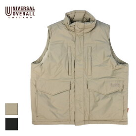 UNIVERSAL OVERALL ユニバーサルオーバーオール PADDING VEST メンズ/レディース ベージュ/ブラック M-L U2333441【パディングベスト ベスト ダウンベスト 軽量 中綿 ソロナ おしゃれ ブランド ワークブランド アメカジ アウトドア 茶色 黒】