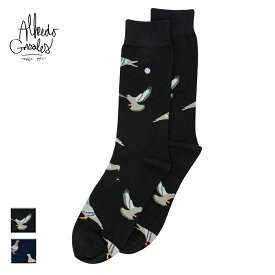 Alfredo Gonzales アルフレッドゴンザレス Pigeons メンズ/レディース ブラック/ネイビー XS-M【靴下 ソックス ハト はと オランダ クルーソックス 長め 長い 総柄 カジュアルソックス おしゃれ オシャレ かわいい 可愛い スケート ブランド 黒 紺】