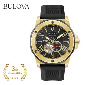 BULOVA ブローバ 98A272 Marine Star メンズ イエローゴールド×ブラック×レッド 45mm【腕時計 時計 マリンスター オクタゴン 自動巻き 2針 スモールセコンド ステンレススチール ラバーベルト ラバー おしゃれ ブランド 金 黒 赤】