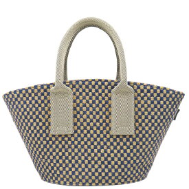 エルメス HERMES ハンドバッグ パニエバス PM リネン ジュート ネイビー×ベージュ 紺 格子柄 【中古】