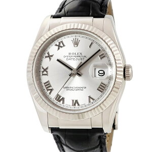 ロレックス デイトジャスト 36 116139 F番 K18WG無垢 ローマン シルバー フルーテッドベゼル 自動巻き