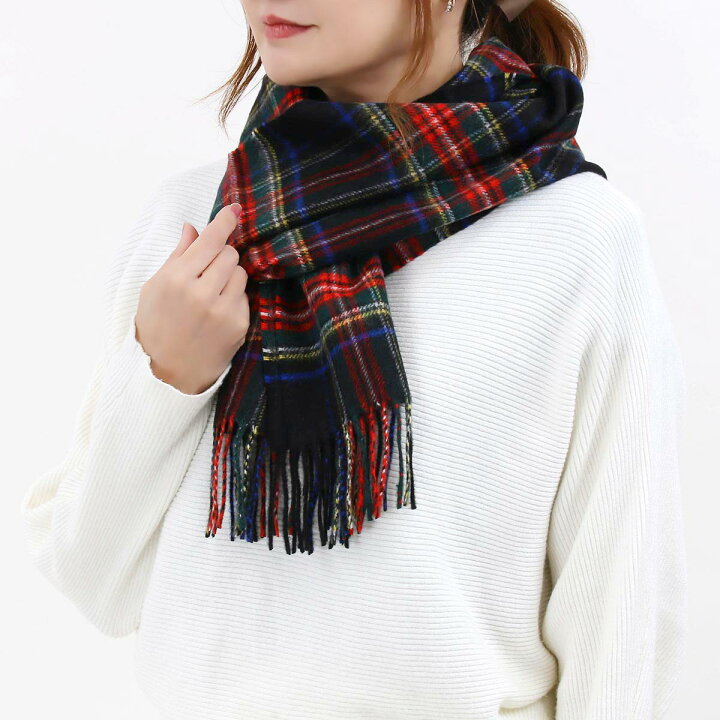 楽天市場 ジョンストンズ ストール マフラー メンズ レディース Wa16 チェック柄 ブラックスチュワートマルチ Wa Ku0324 Johnstons ブランドショップ ブルーク