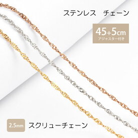 スクリューチェーン 2.5mm 45cm 50cm ステンレス チェーン ネックレス ステンレスチェーン アジャスター 大人可愛い シンプル 金属アレルギー 男女兼用 レディース メンズ ネックレスチェーン ハンドメイド 素材 ニッケルフリー