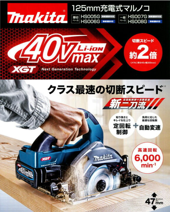 楽天市場】【送料込み】40Vmax(2.5Ah) 125mm 充電式マルノコ マキタ 