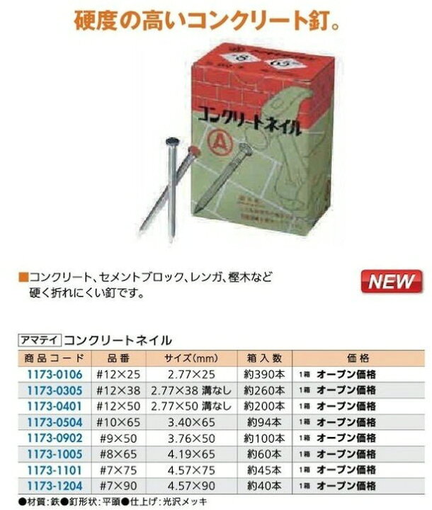 楽天市場 ファスニング Amatei アマティ コンクリートネイル くぎ 規格 12 50mm 1箱 約0本 500g 1173 0401 564 ブルーピーター