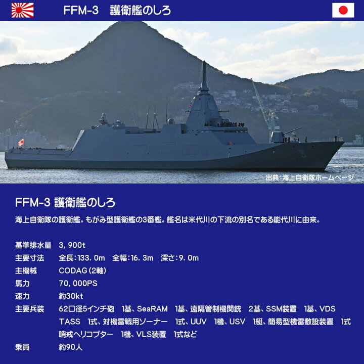 楽天市場】自衛隊 ワッペン 海上自衛隊 FFM-3 護衛艦 のしろ ロゴ 