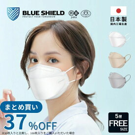 N95 医療用 マスク 日本製 国産 不織布 JIS 高性能 クラス3 5層 立体 サージカル PFE BFE VFE 99％ 3D 抗菌 個包装 曇りにくい 息がしやすい 蒸れない 口紅 つきにくい 痛くない 呼吸 快適 着用 高評価 送料無料 パイオニア ブルーシールド Fタイプ フリーサイズ バイカラー